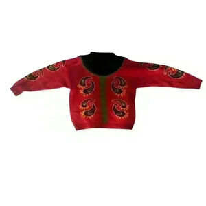 Vgt Rare Bogner Paisley Print Mock Neck Sweater Sz m Comfy Preppy Ski Snowboard